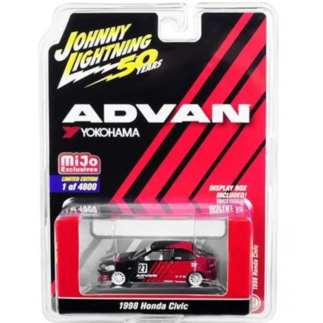 Johnny Lightning Honda Civic Advan Yokohama Rojo y Negro 1/64