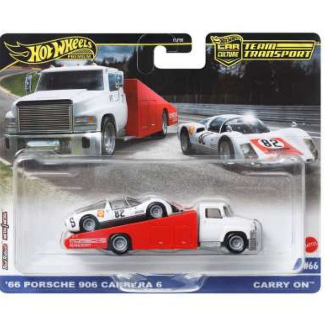 Hot Wheels Premium Team Transport HRV47 Carry On Truck & 1966 Porsche 906 Carrera 6 #66