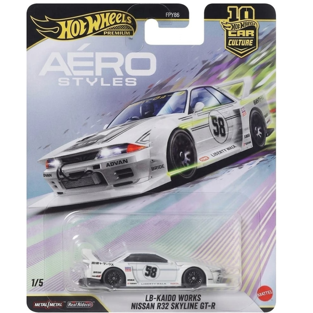 Hot Wheels Premium LB Kaido Works Nissan R32 Skyline GTR #58 White Aero Styles JKF05