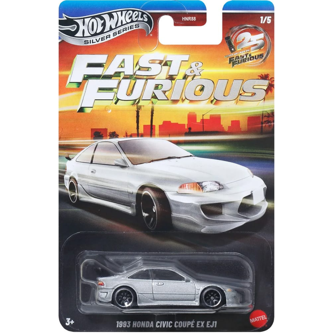 Hot Wheels 1993 Honda Civic Coupe EX EJ1 Silver Series Fast and Furious 25º Aniversario 88Q