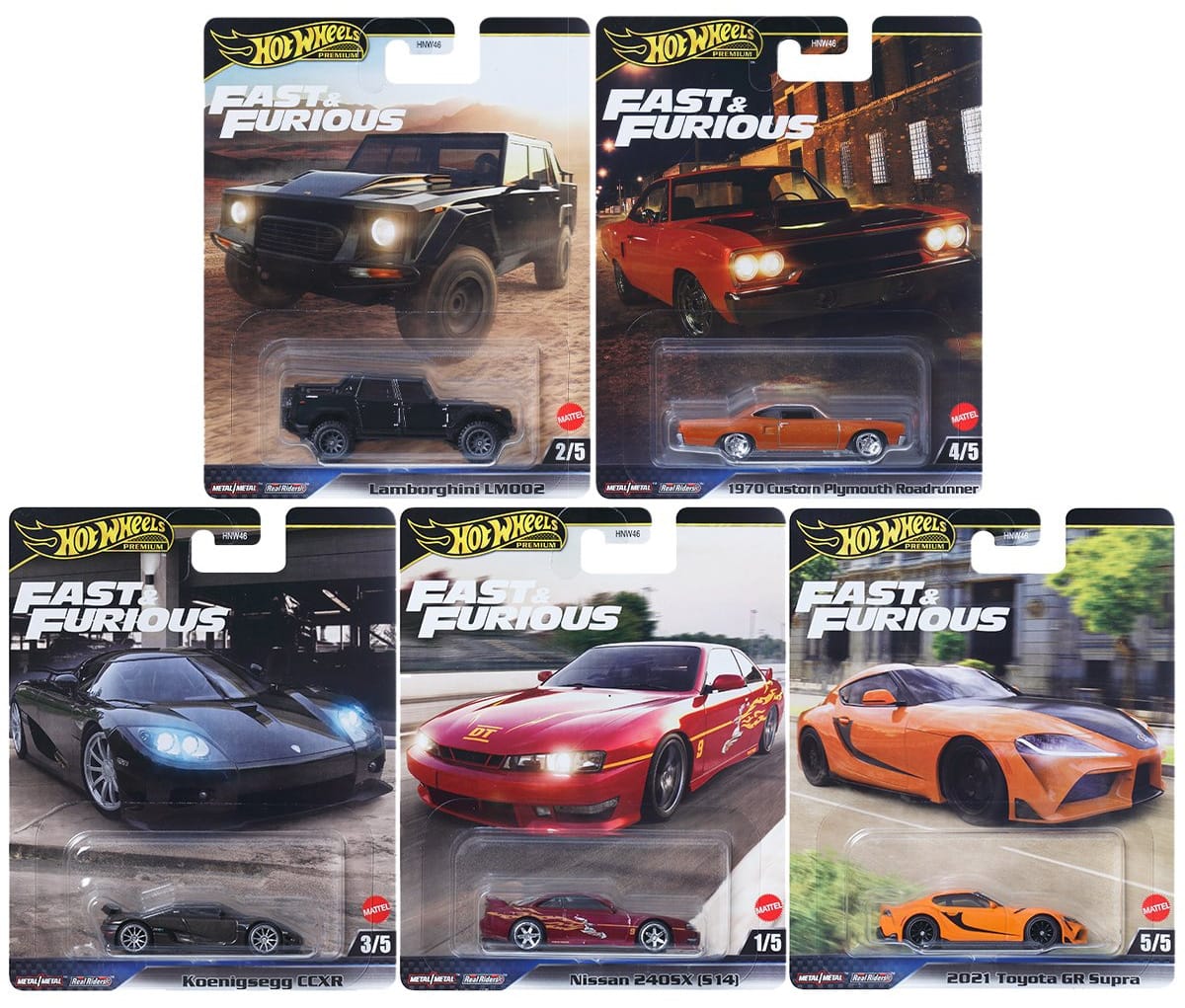 Hot Wheels Premium Serie Completa Fast And Furious Lamborghini - Koenigsegg - Supra- Plymouth - Nissan 240sx HNW46 979L