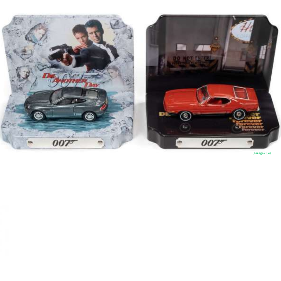 Johnny Lightning Set de 2 cohes 007 Diorama 1971 Ford Mustang Diamonds Are Forever 2002 Aston Martin Vanquish, Die Another Day*