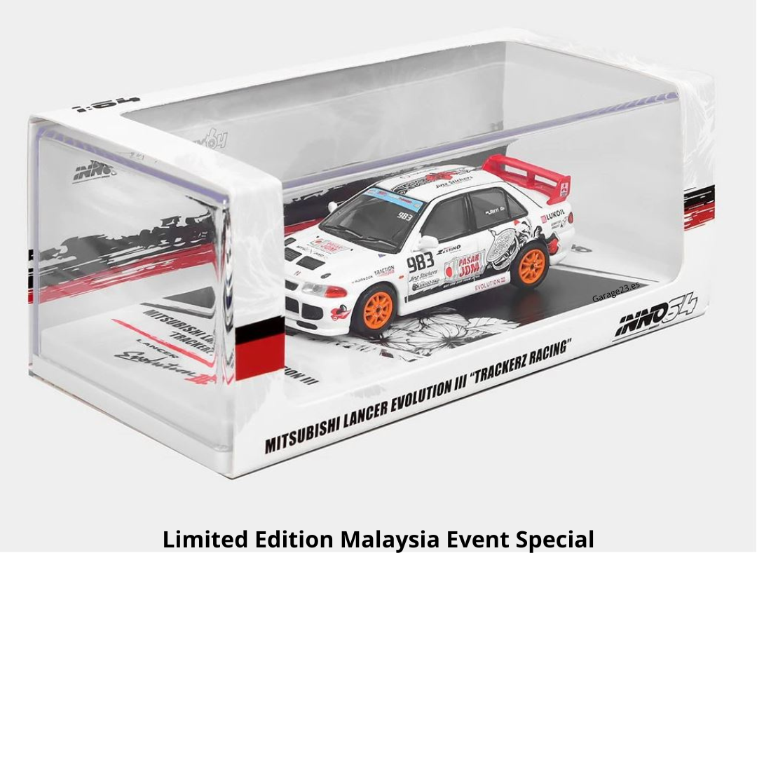 Inno64 Mitsubishi Lancer EVO III #983 Trackerz Racing Malaysia *** Pieza Exclusiva de Salón Malasia ***