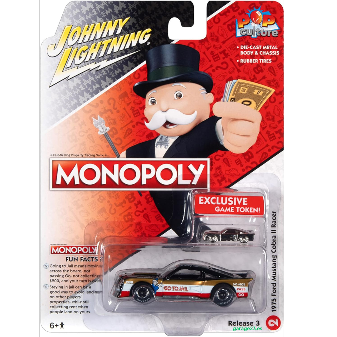 Johnny Lightning 1/64 Monopoly 1975 Ford Mustang Cobra II Racer (Go To Jail)