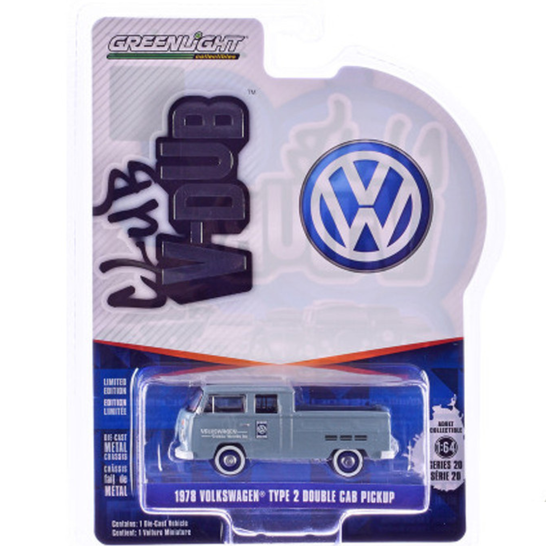 1978 Volkswagen Type 2 Double Cab Pickup Truck "Volkswagen Service" Gray "Club Vee-Dub" Series 20 1/64 Greenlight