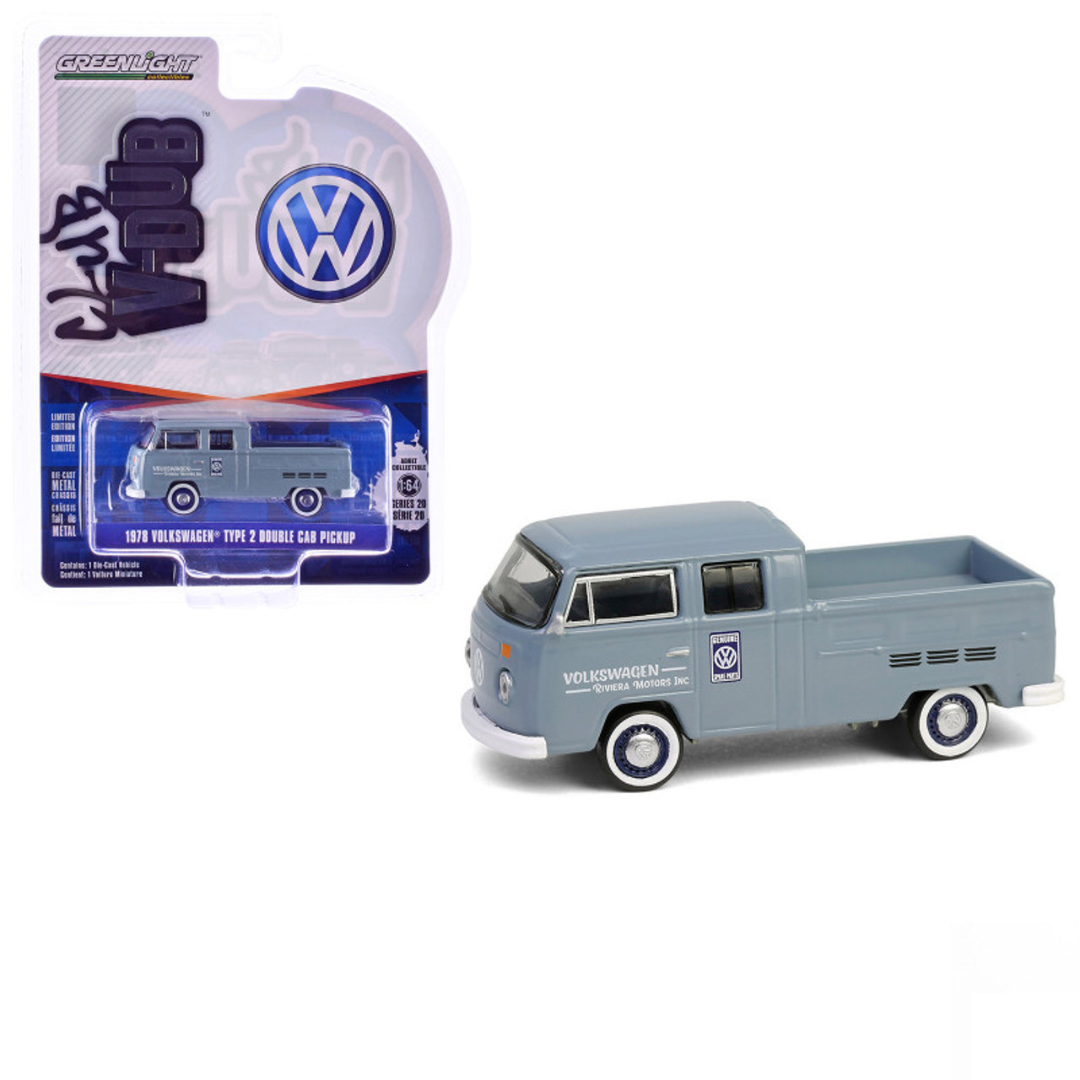 1978 Volkswagen Type 2 Double Cab Pickup Truck "Volkswagen Service" Gray "Club Vee-Dub" Series 20 1/64 Greenlight