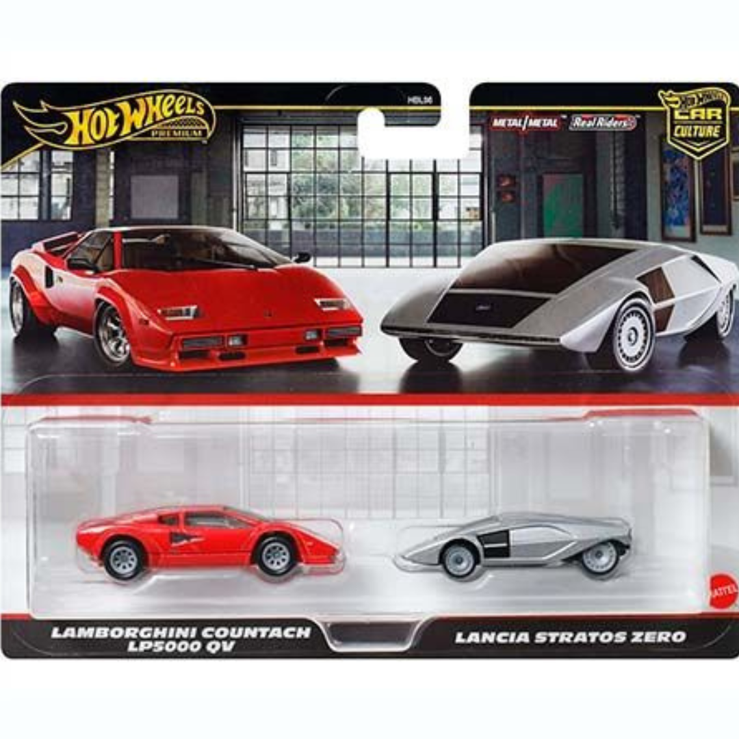 Pack 2 dúo Hot Wheels Premium Lamborghini Countach LP5000 QV & Lancia Stratos Zero