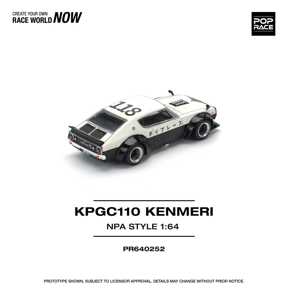 Pop Race Nissan Skyline GTR V8 Drift KPGC110 Kenmeri NPA Style Black White # 252