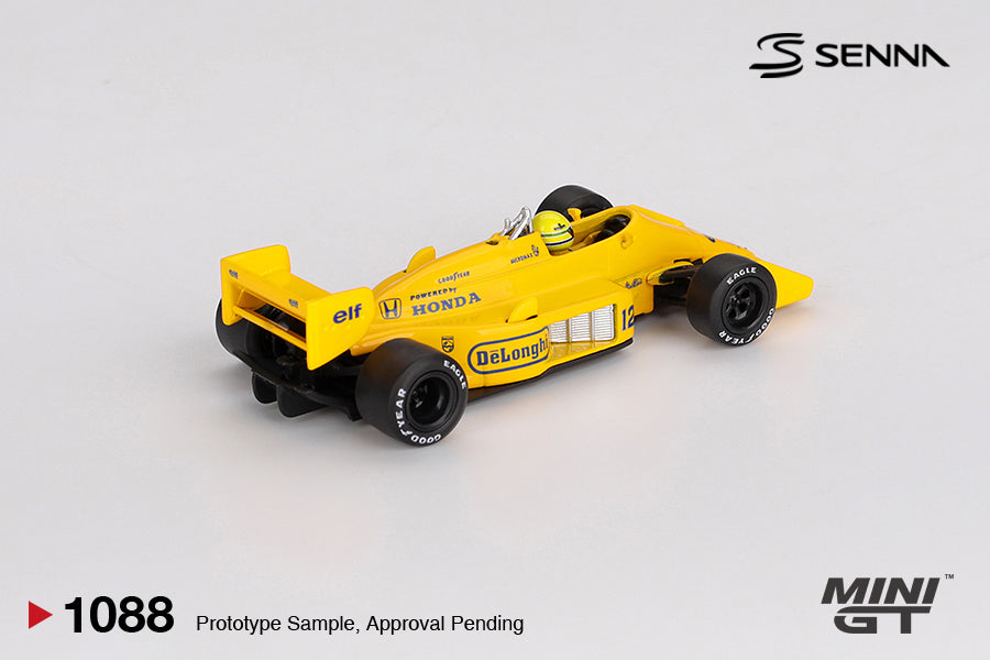 MINI GT Lotus 99T #12 Ayrton Senna, ganador del Gran Premio de Mónaco de 1987 # 1088