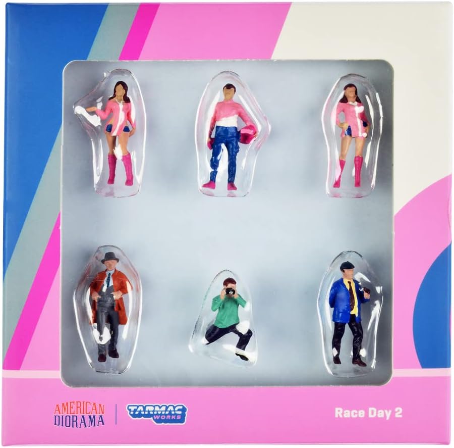 Tarmac Works 1.64  Figuras De Metal Diorama Piloto Race Day Rosa Colab American Diorama