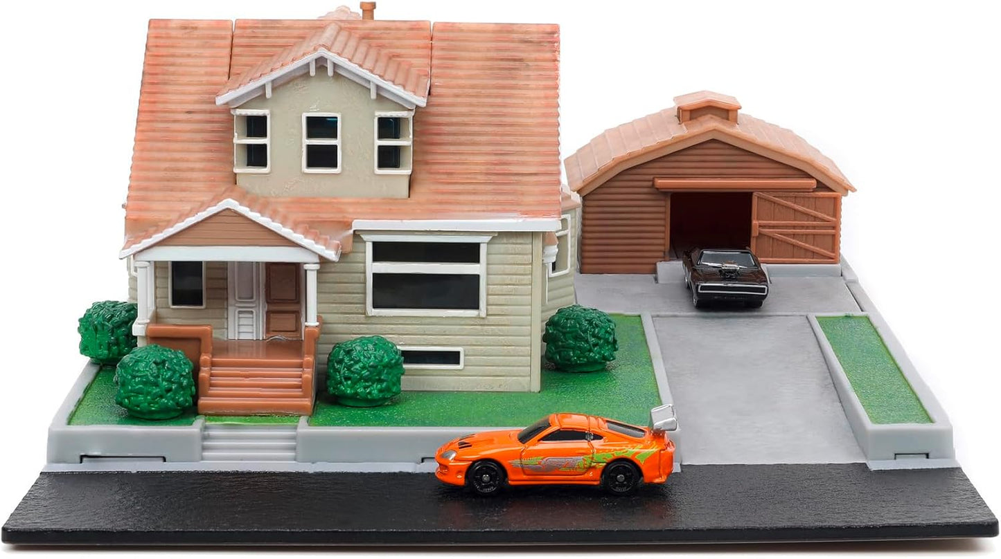 Jada Nano Dom's House Display Diorama Fast And Furious Toreto Charger Supra Diecast Cars