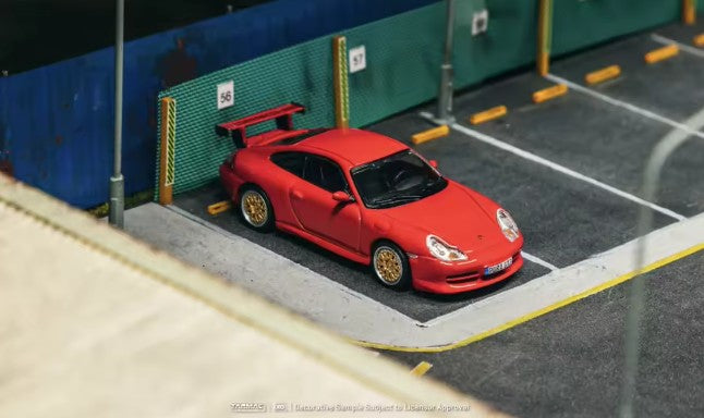 TARMAC WORKS 1.64 Porsche 911 GT3 (996) Metal Diecast - Tarmac Works X iXO Models GLOBAL64 Rojo