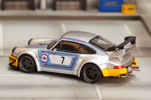 Street Weapon 1/64 Porsche RWB 964 Martini #7 Silver Blue Red STW211