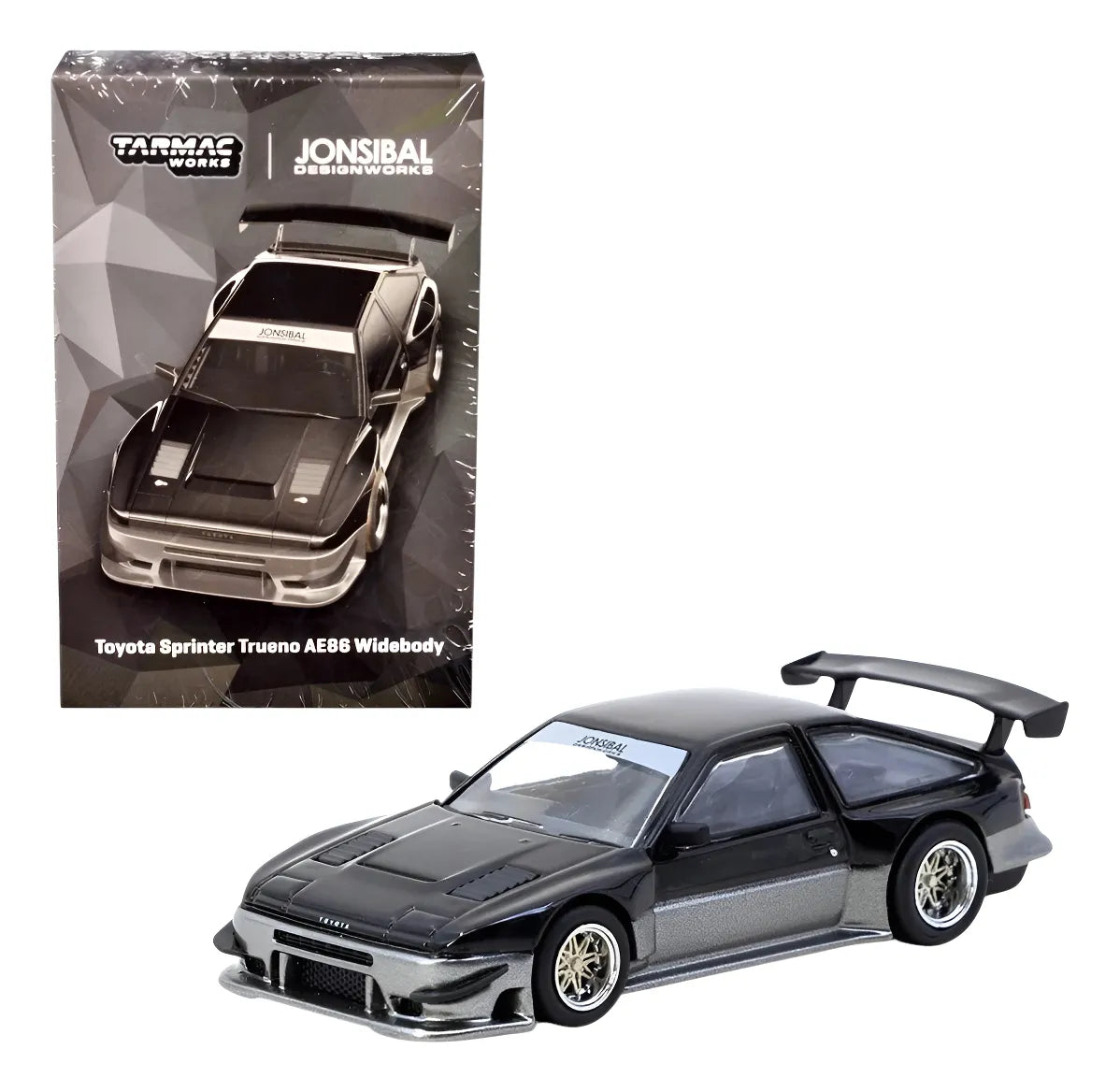 Tarmac Works Toyota Sprinter Trueno AE86 Widebody Negro/Gris 1/64 - Diseño de Jon Sibal - Edición especial de Malasia - GLOBAL64