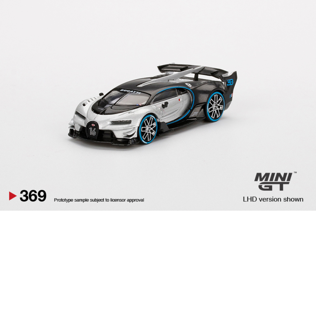 MINI GT Bugatti Vision Gran Turismo Plata # 369 * Pieza antigua dificil de conseguir