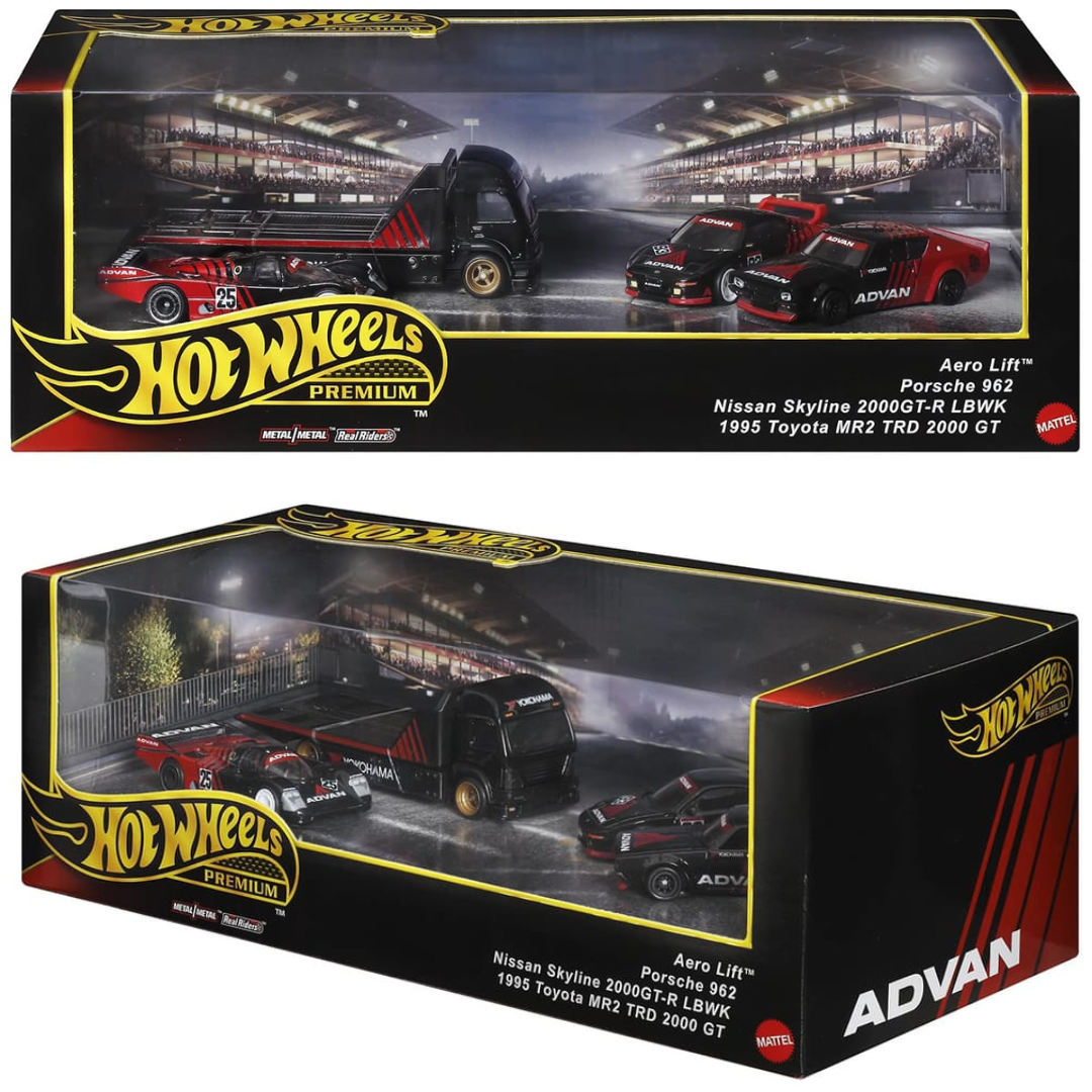 Hot Wheels Premium Diorama Collector Set Advan Porsche 932 - Skyline - Toyota MR2