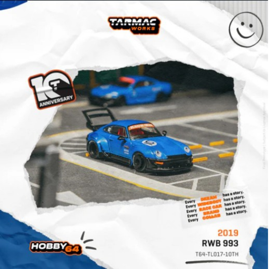 Tarmac Works 1.64 Porsche 911 RWB 993 Tarmac Works 10th Anniversary Blue