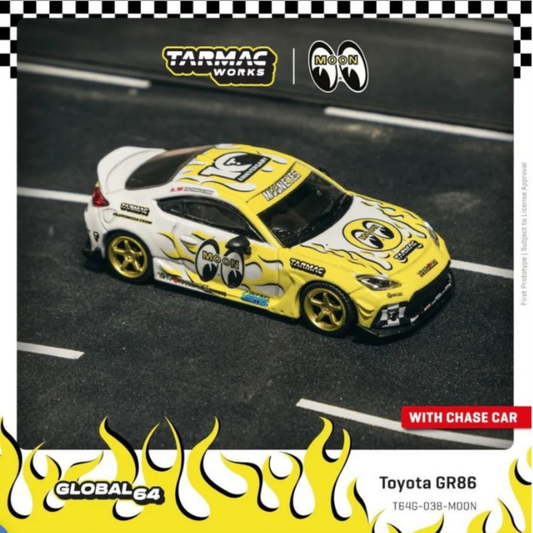 Tarmac Works 1.64 Toyota GR86 MOONEYES White Yellow