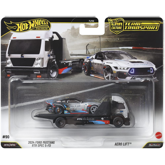 Hot Wheels Premium Team Transport 90 - 2024 Ford Mustang RTR Spec 5 FD y Aero Lift
