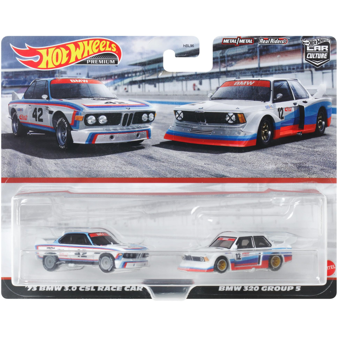 Hot Wheels Pack dúo 2 Premium '73 BMW 3.0 CSL Race Car/BMW 320 Group 5