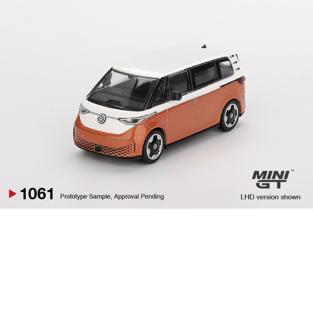MINI GT VOLKSWAGEN ID.BUZZ CARAVELLE CANDY WHITE / ENERGETIC ORANGE 2024 # 1061