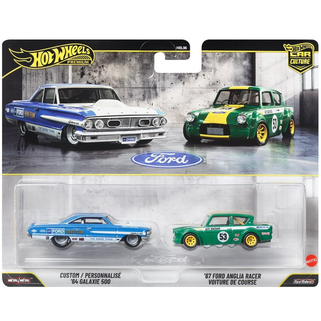Hot Wheels Premium Pack 2 Duo Galaxie 500 personalizado del '64 - Ford Anglia Racer del '67 HBL96-V