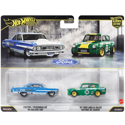 Hot Wheels Premium Pack 2 Duo Galaxie 500 personalizado del '64 - Ford Anglia Racer del '67 HBL96-V