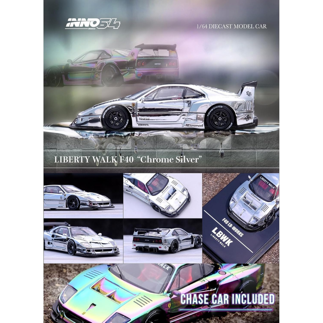 Inno64 Ferrari F40 LBWK F40 Plateado Cromado 1.64