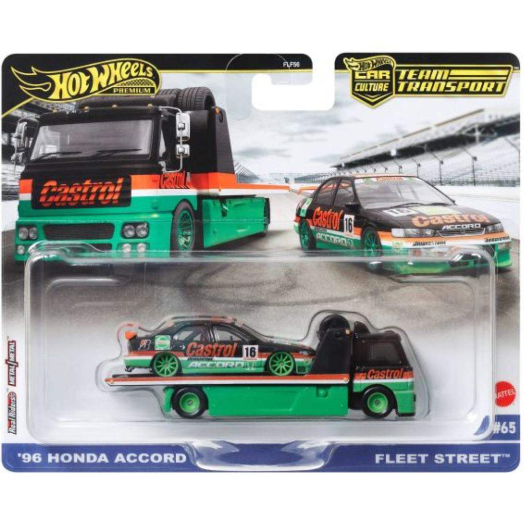 PENDIENTE LLEGADA OCTUBRE - Hot Wheels Premium Team Transport  Fleet Street & 1996 Honda Accord *Castrol* #65