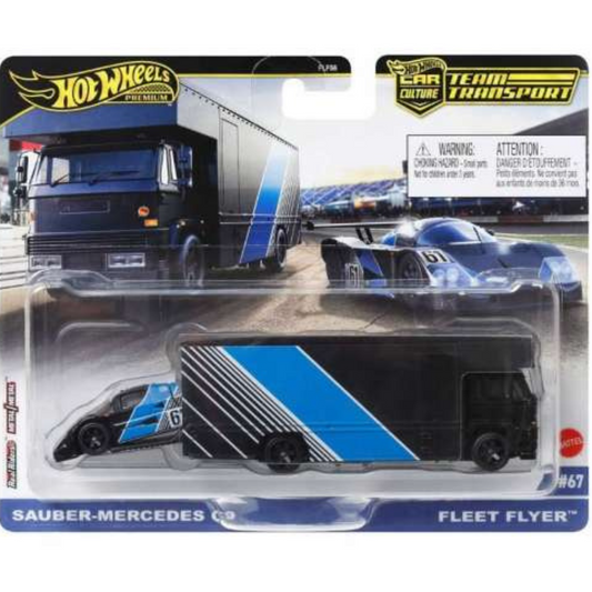 PENDIENTE LLEGADA OCTUBRE - Hot Wheels Premium Team Transport Fleet Flyer Truck & Sauber Mercedes C9 #67