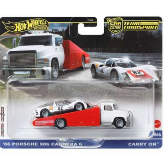 LLEGADA EN OCTUBRE -  Hot Wheels Premium Team Transport HRV47 Carry On Truck & 1966 Porsche 906 Carrera 6 #66