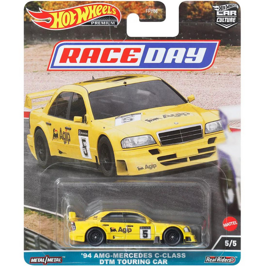 Hot Wheels Premium 1994 AMG Mercedes Benz C-Class DTM Touring Car #5, yellow Race Day