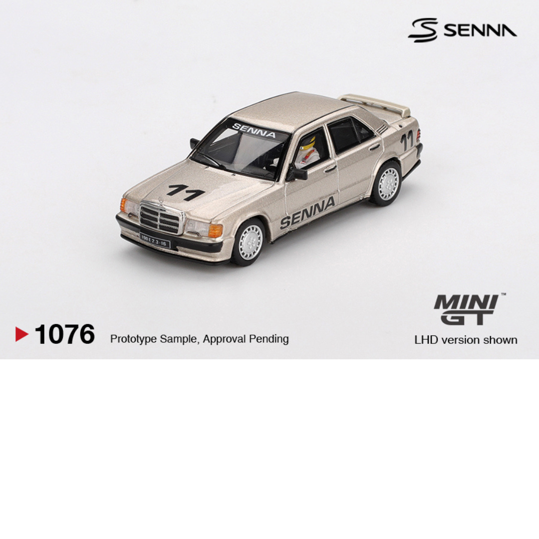 MINI GT MERCEDES BENZ 190E 2.3-16 #11 AYRTON SENNA W/ FIGURE RACE OF CHAMPIONS 1984 # 1076