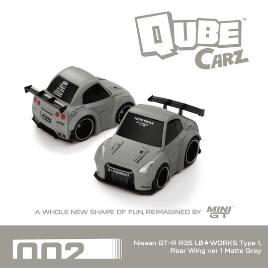 MINI GT Qube Carz Nissan GTR R35 LB Works Type 1 Gris Mate (Blister) # 002 QZ00201