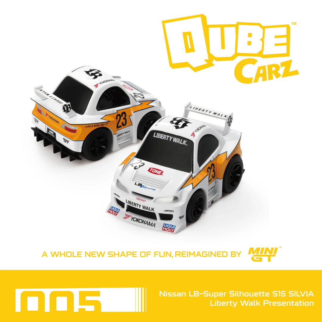 MINI GT Qube Carz Nissan Silvia S15 LBWK Super Silhouette Presentation Liberty Walk (Blister) # 005 QZ00501