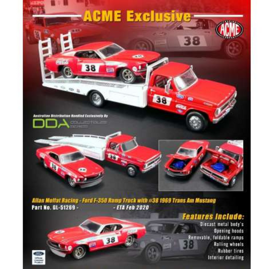 Acme Diecast Equipo de transporte Am Mustang Allan Moffat Racing Trans / Ford F-350 Ramp Truck.