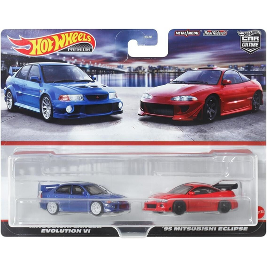 Pack 2 dúo Hot Wheels Premium Mitsubishi Lancer Evolution y Eclipse