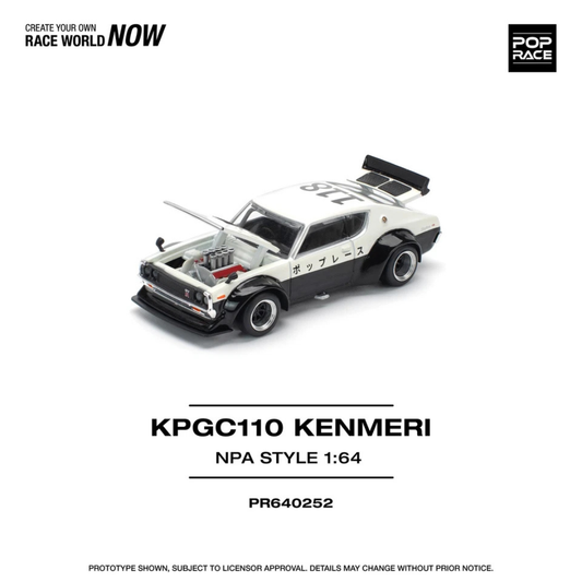 Pop Race Nissan Skyline GTR V8 Drift KPGC110 Kenmeri NPA Style Black White # 252