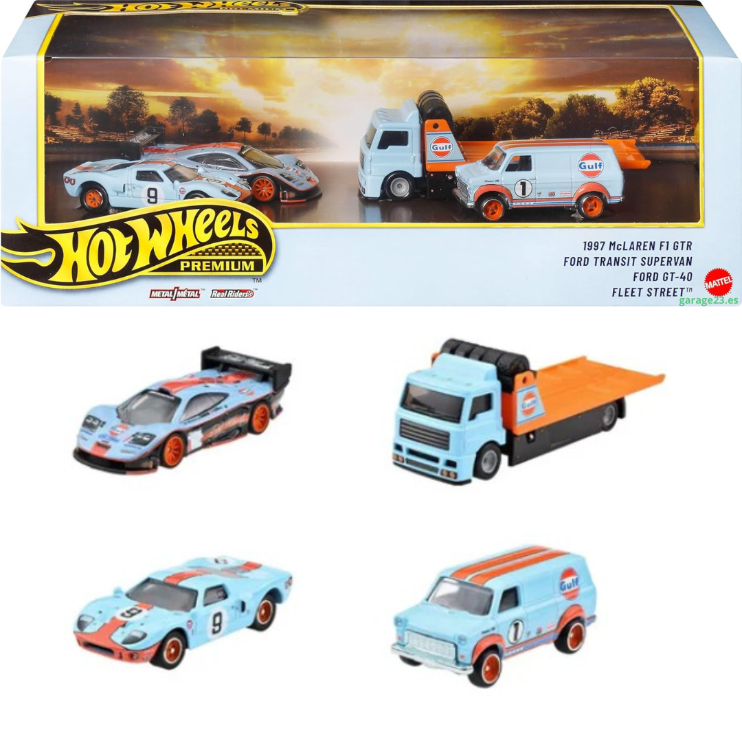 Hot wheels Premium Diorama Set Collector Gulf 1.64 Mc Laren Ford Transit GT 40 Fleet Street