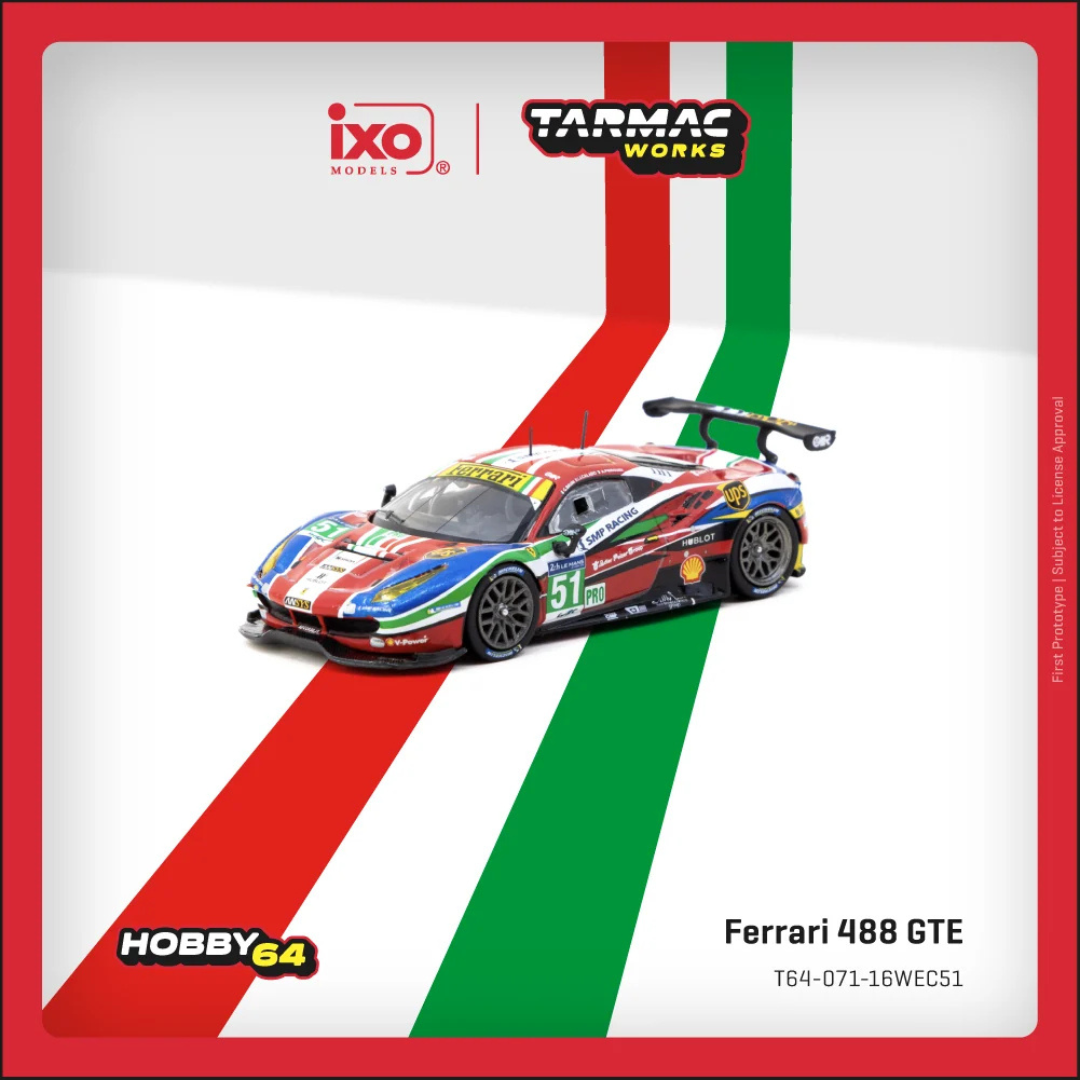 Tarmac Works 1/64 Ferrari 488 GTE 2016 #51 G.Bruni/J. Calado/A.Pier Guidi 24h of Le Mans T64-071-16WEC51