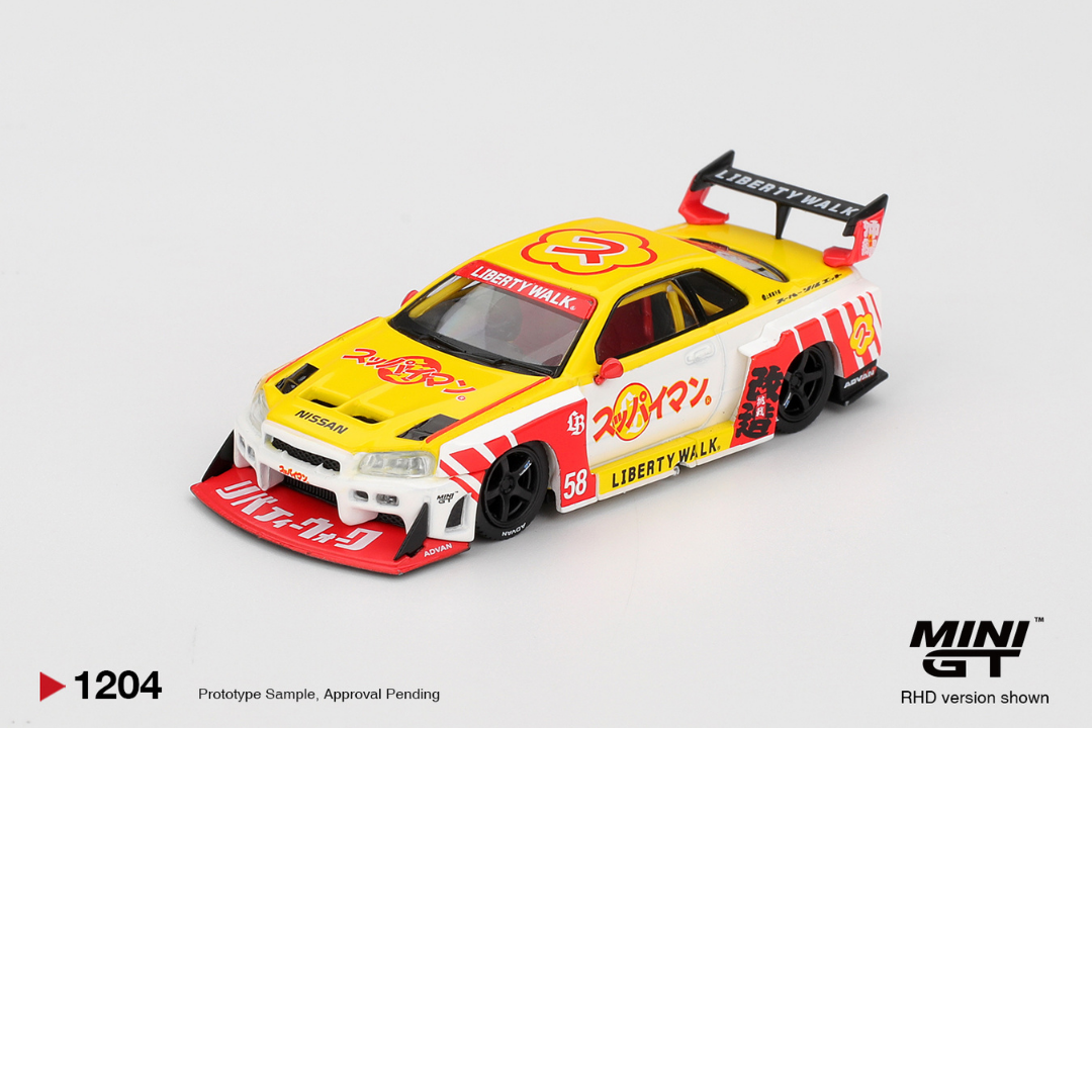 MINI GT 1:64 NISSAN GTR R34 LB SUPER SILHOUETTE SKYLINE SUPPAIMAN OKINAWA 2025 # 1204