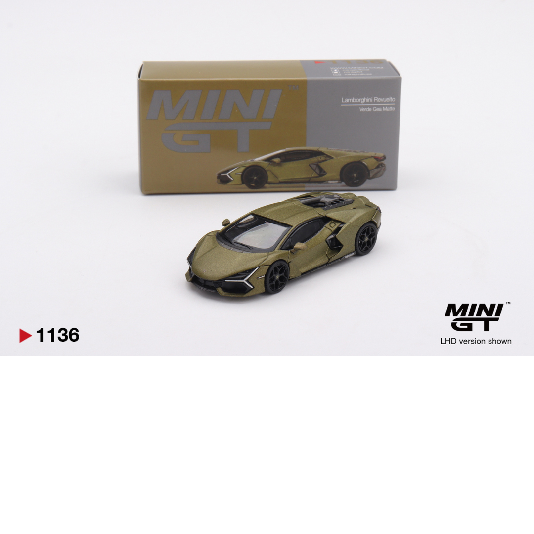 *** LLEGADA FINALES DE SEPTIEMBRE 2026 ***  MINI GT 1:64 LAMBORGHINI REVUELTO VERDE GEA MATTE 2023 # 1136