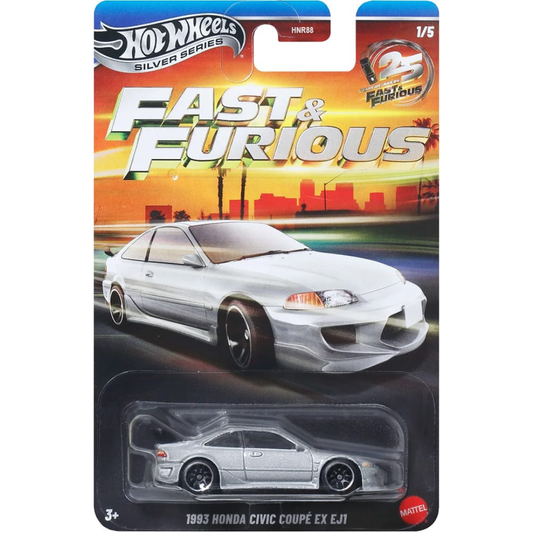 Hot Wheels 1993 Honda Civic Coupe EX EJ1 Silver Series Fast and Furious 25º Aniversario Zamac 88Q