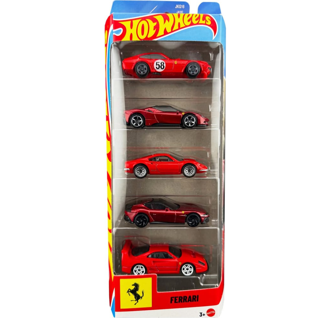 Hot Wheels Pack 5 Basicos Set Ferrari Red JLN12