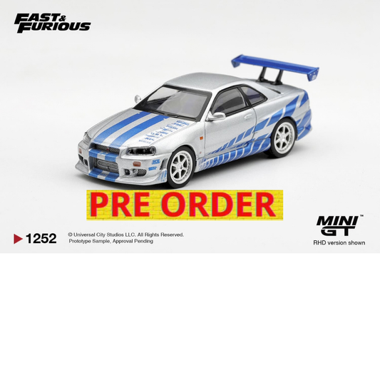*** PREORDER *** LLEGADA APROX SEGUNDOTRIMESTRE 2027 *** PUEDE SUFRIR RETRASOS*** MINI GT NISSAN SKYLINE GTR R34 C- WEST - 2 FAST 2 FURIOUS - BRIAN  O'CONNER (BLISTER PACK) 2003 # 1252