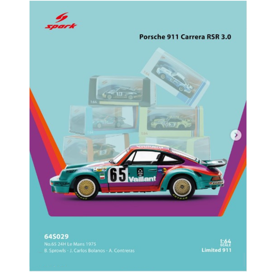 Spark 1.64 Porsche 911 Carrera VAILLANT RSR 3.0 #65 Sprowls/Bolanos/Contreras 24h Le Mans 1975 verde /rojo / lila