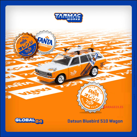 Tarmac Works 1.64 1972 Datsun Bluebird 510 Wagon "Fanta" Naranja/Blanco