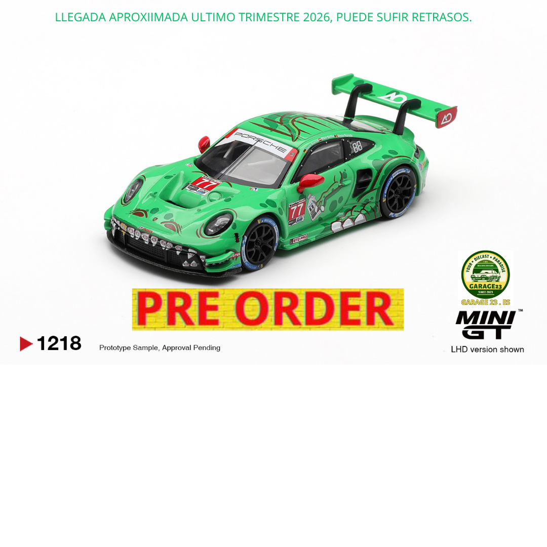 ***PRE ORDER *** LLEGADA APROXIMADA ULTIMO TRIMESTRE 2026 *** PUEDE SUFRIR RETRASOS ***Mini GT ¨REXY BRACKETS¨ PORSCHE 911 WINNER 2025 (992) GT3 R #77 AO RACING SEBRING 12 HRS CLASS # 1218