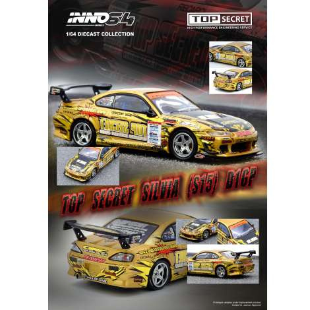 *** PREORDER *** LLEGADA APROX FINALES 2026 ** PUEDE SUFRIR RETRASOS *** INNO64 2004 TOP SECRET Silvia S15 D1 Grand Prix Series Champion Gold