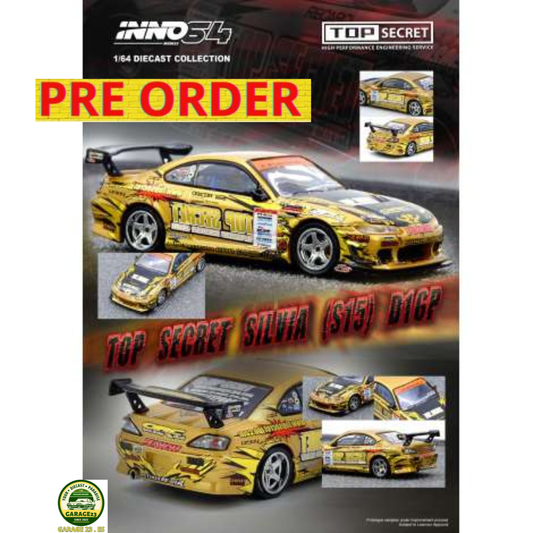 *** PREORDER *** LLEGADA APROX FINALES 2026 ** PUEDE SUFRIR RETRASOS *** INNO64 2004 TOP SECRET Silvia S15 D1 Grand Prix Series Champion Gold